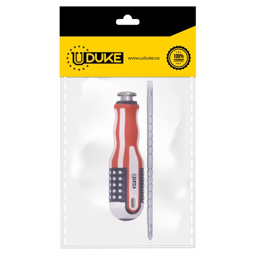 DESTORNILLADOR DOBLE PUNTA GRANDE C/V CON SEGURO (1/4X4-6) PAQ X 1 UDUKE