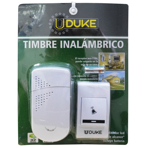 TIMBRE INALAMBRICO ENERGIA UDUKE FRECUENCIA GENERAL (ALCANCE ENTRE 30 Y 150 MTRS) (HT60173)