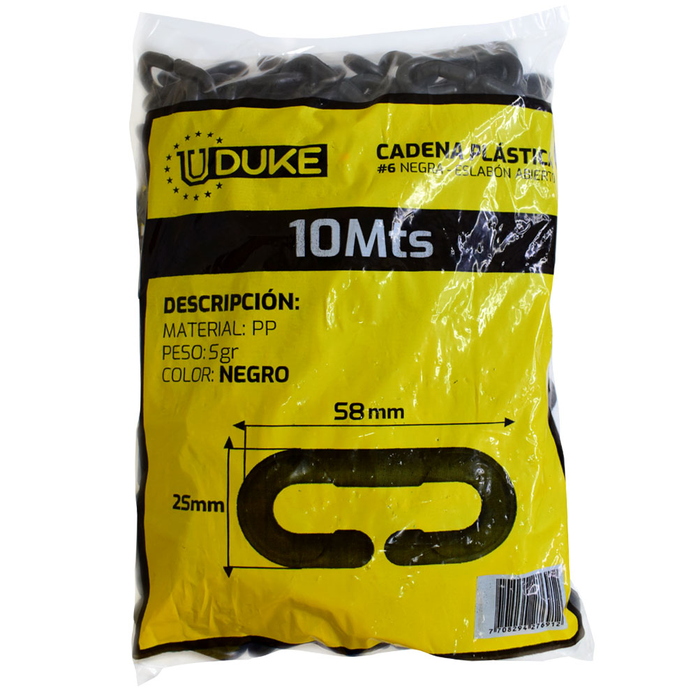 CADENA PLASTICA  6 NEGRA ESLABON ABIERTO X 10 MTS UDUKE