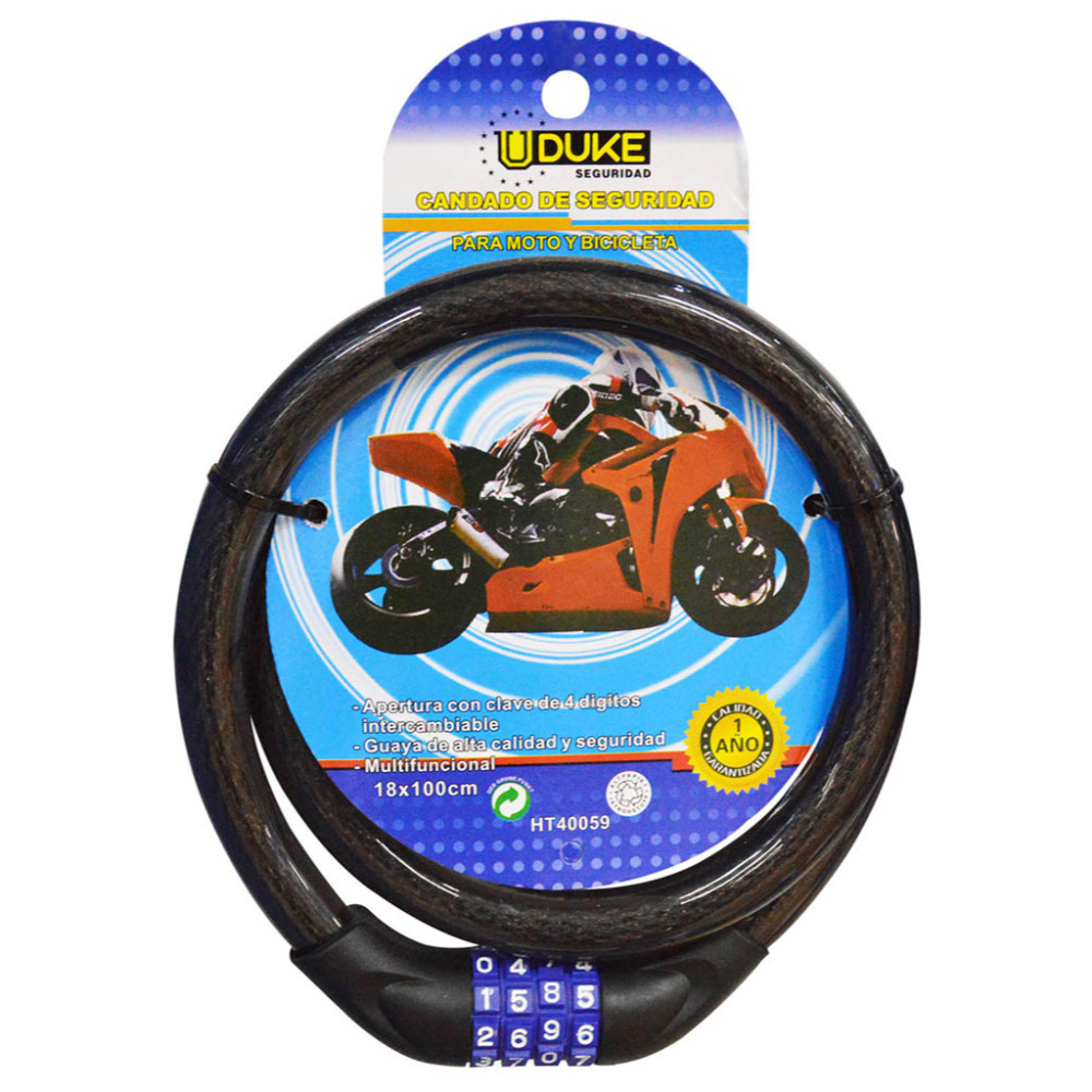 CANDADO MOTO CLAVE UDUKE 4 DIGITOS(1 ANO GARANTIA) (HT40059)
