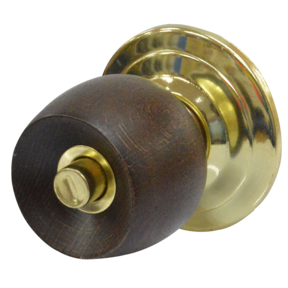 CHAPA BOLA BANO P/MADERA UDUKE COLOR CAFE OSCURA T-SAFE ESCUDO DORADO (5832-FJM) (HT20186)