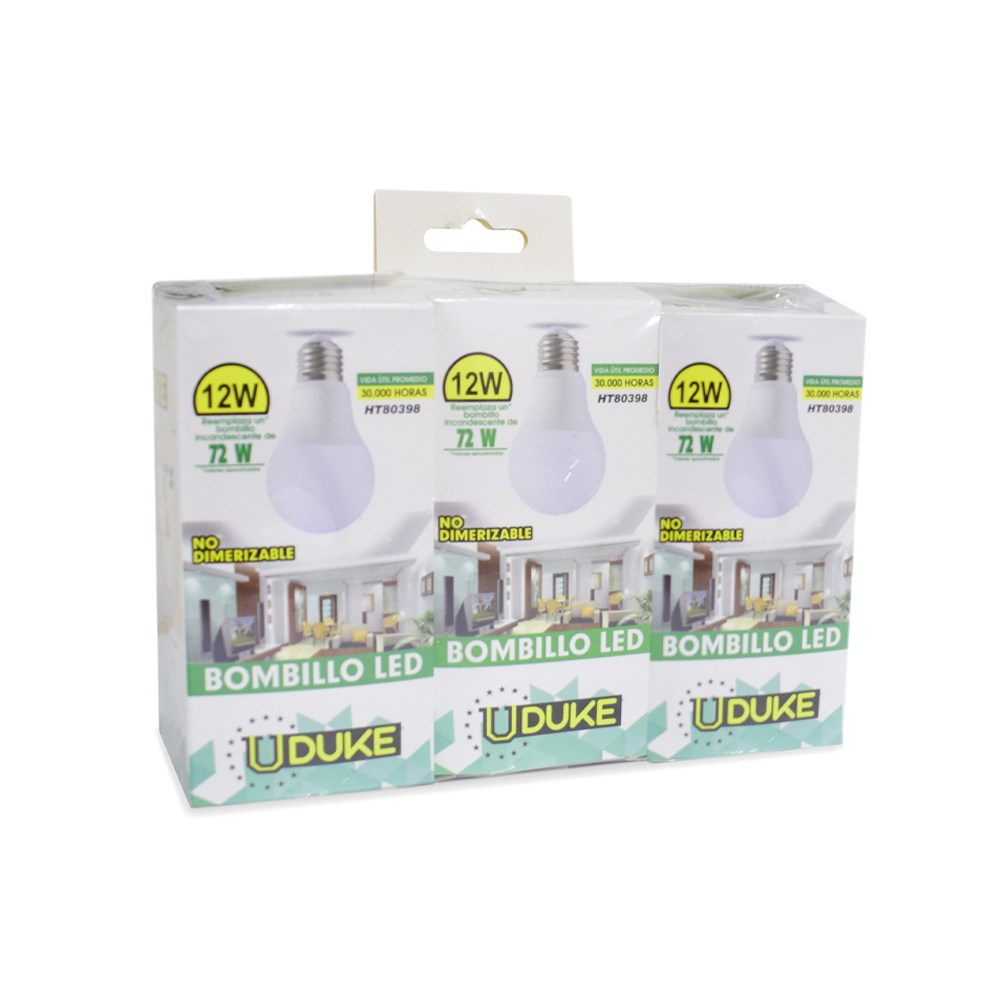 COMBO X 3 BOMBILLO LED 12W UDUKE LUZ DIA E27 MULTIVOLTAGE (6500K)(HT80398)
