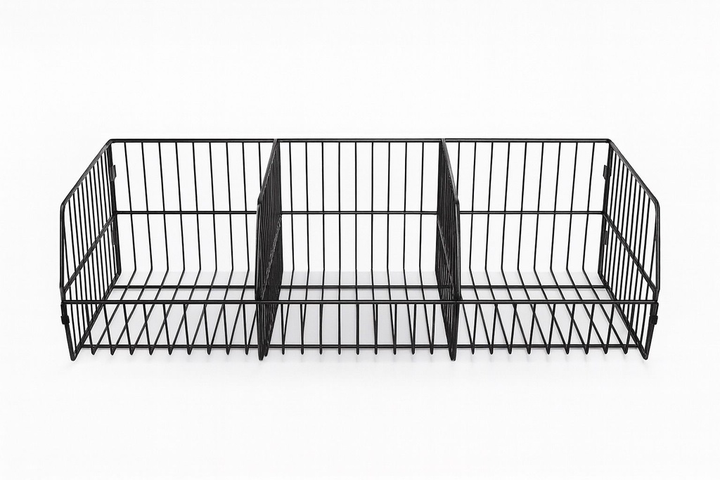 EXHIBIDOR UDUKE CANASTILLA NEGRA CON SOPORTE DE BANDEJA PARA ESTANTERIA(90X37X25CM) HT3245