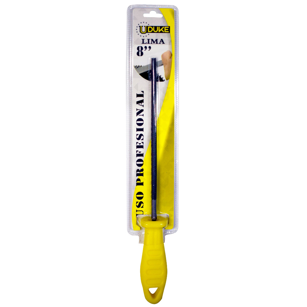 LIMA REDONDA 8" CON MANGO AMARILLO EN BLISTER UDUKE (HT90310)