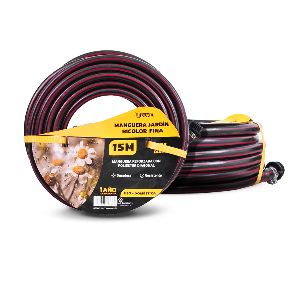 MANGUERA DE JARDIN UDUKE USO DOMESTICO-INDUSTRIAL X 15 METROS (FENIX-BICOLOR)