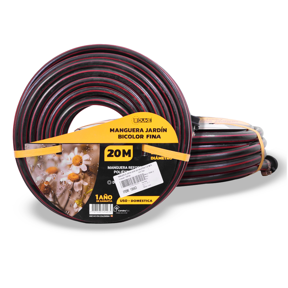 MANGUERA DE JARDIN UDUKE USO DOMESTICO-INDUSTRIAL X 20 METROS (FENIX-BICOLOR)