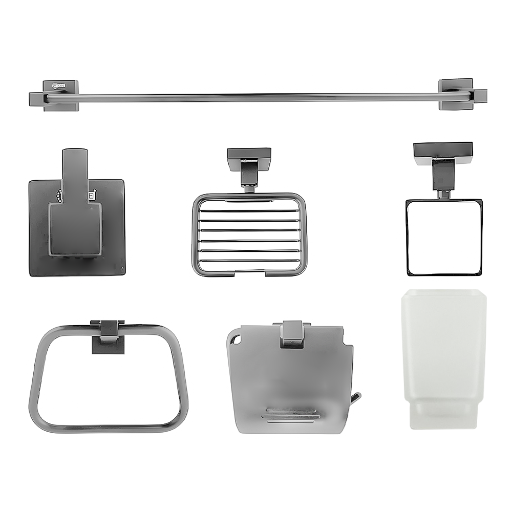KIT ACCESORIOS PARA BAÑO X 6 PIEZAS GRIS CLARO UDUKE (HT3394)