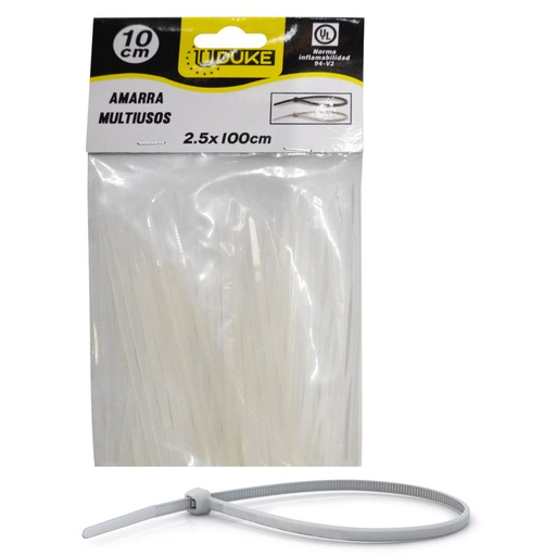 [10082] AMARRA PLASTICA UDUKE BLANCA 2.5X100MM (10 CM) (100 UNDS) (HT70018)