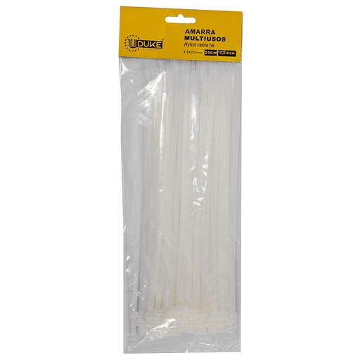 [10089] AMARRA PLASTICA UDUKE BLANCA 4.8X250MM (25 CM) (100 UNDS) (HT70025)
