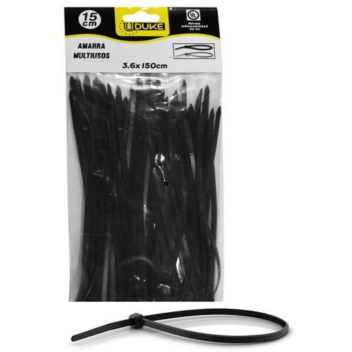 [10096] AMARRA PLASTICA UDUKE NEGRA 3.6X150MM (15 CM) (100 UNDS) (HT70032)