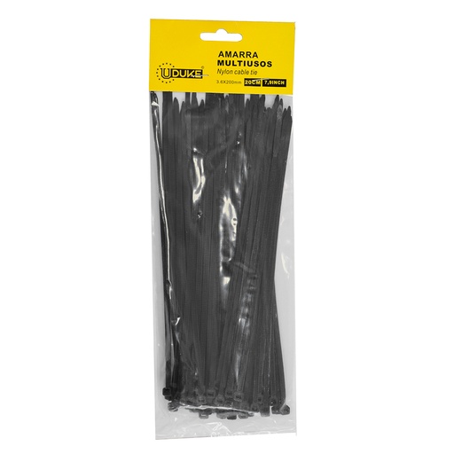 [10097] AMARRA PLASTICA UDUKE NEGRA 3.6X200MM (20 CM) (100 UNDS) (HT70033)