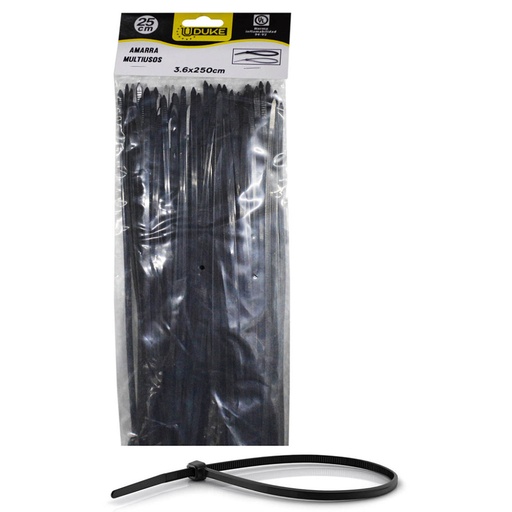 [10098] AMARRA PLASTICA UDUKE NEGRA 3.6X250MM (25 CM) (100 UNDS) (HT70034)