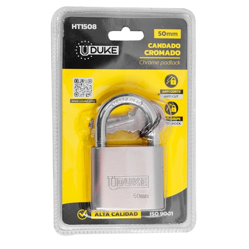 [14412] CANDADO 50MM CROMADO PULIDO EN BLISTER UDUKE (HT1508)