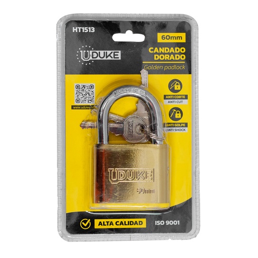 [14417] CANDADO 60MM DORADO PULIDO EN BLISTER UDUKE (HT1513)