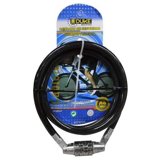 [10146] CANDADO BICICLETA CLAVE 4 DIGITOS UDUKE NO INTERCAMBIABLE (HT70124)(1 ANO GARANTIA)