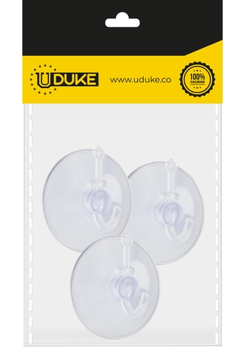 [9212K] CHUPA ADHESIVA TRANSPARENTE # 4 CON GANCHO PLASTICO PQT X 3 UDUKE