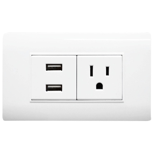 [1651B] LINEA BK PLUS BLANCA INCRUSTAR TOMA SENCILLO + 2 USB (118K-36) (HT20686)