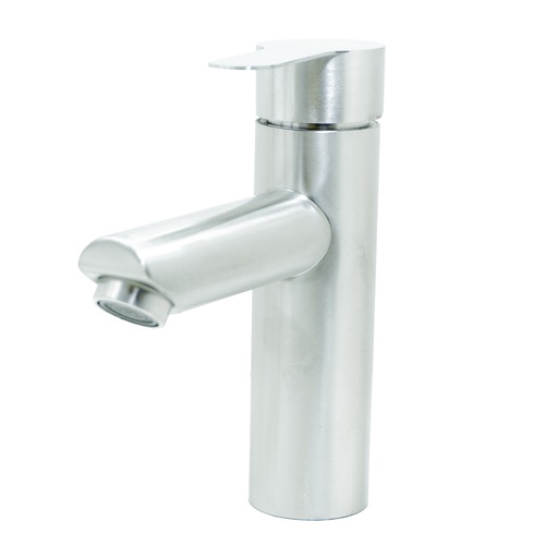 [19905] LLAVE LAVAMANOS MONOCONTROL ACERO INOXIDABLE REDONDA SATINADA BAJA 18CM UDUKE  (HT2036) 