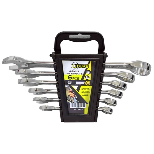 [13269] LLAVE MIXTA JUEGO X 6 PCS BLISTER (5/16-3/8-7/16-1/2-9/16-11/16 PUL) CR/V UDUKE (HTY0077)