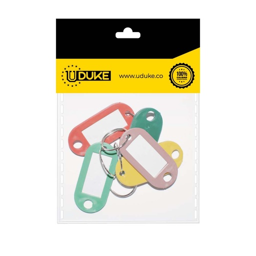 [M0123K] LLAVERO PLASTICO IDENTIFICADOR MARCA LLAVE PAQ X 5 UDUKE