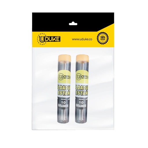 [10128K] SOLDADURA ESTANO UDUKE TUBO 10 GRAMOS 40-60 (40% ESTANO) PQT X 2 UDUKE