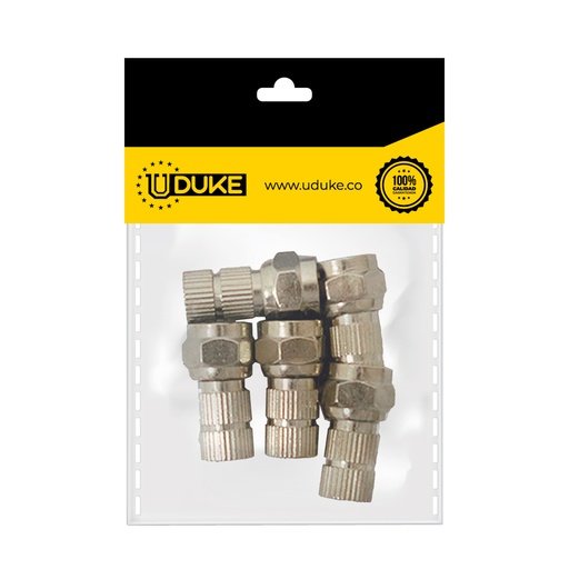[6063K] TERMINAL COAXIAL 22MM ROSCA FINA RG6 CON CAUCHITO LARGA PQT X 5 UDUKE