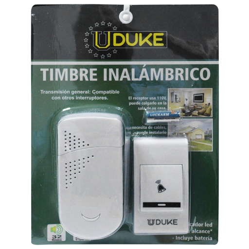 [9458] TIMBRE INALAMBRICO ENERGIA UDUKE FRECUENCIA EXCLUSIVA (ALCANCE ENTRE 30 Y 150 MTRS) (HT60121)
